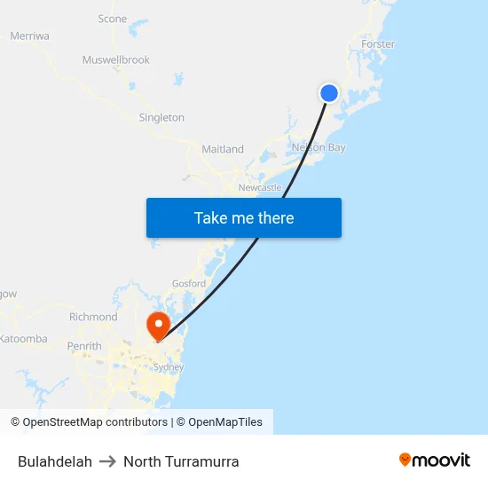 Bulahdelah to North Turramurra map
