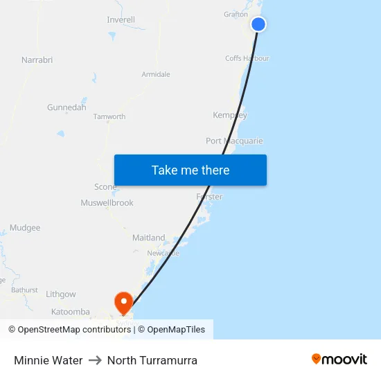 Minnie Water to North Turramurra map