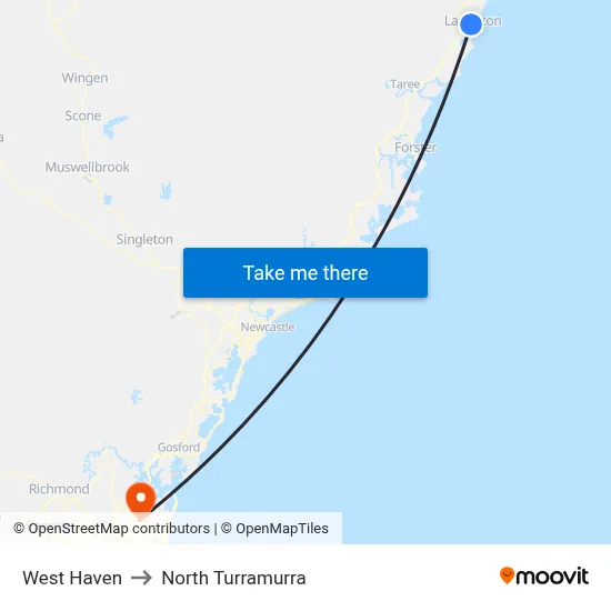West Haven to North Turramurra map