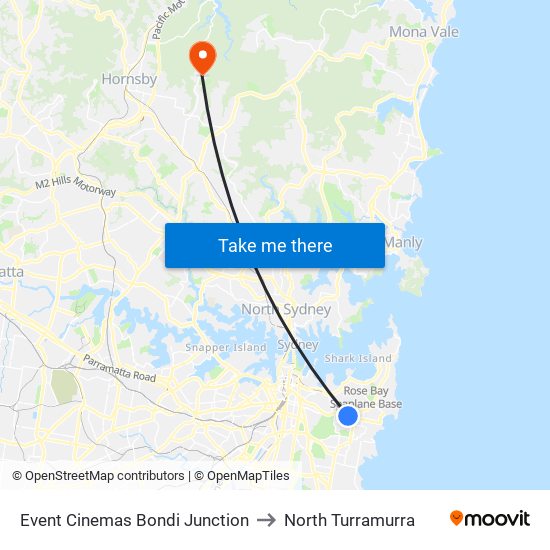 Event Cinemas Bondi Junction to North Turramurra map