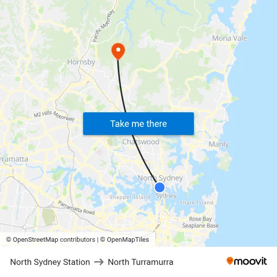 North Sydney Station to North Turramurra map