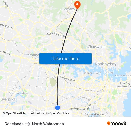 Roselands to North Wahroonga, Sydney with public transportation