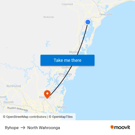 Ryhope to North Wahroonga map