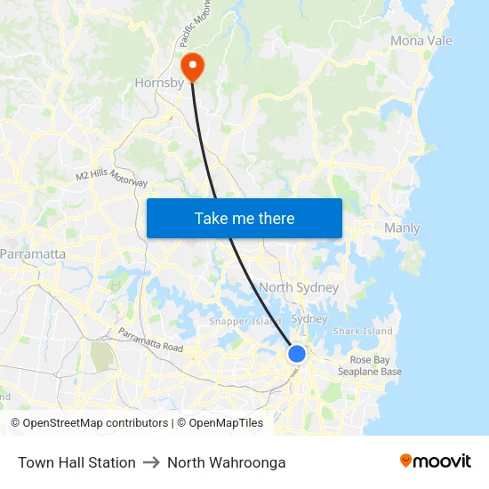 Town Hall Station to North Wahroonga map