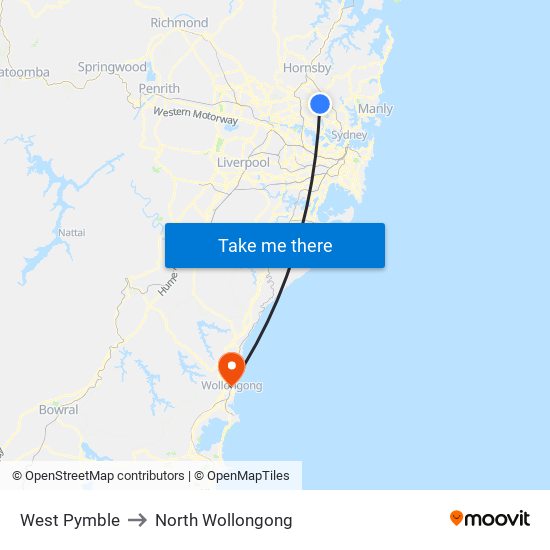 West Pymble to North Wollongong map