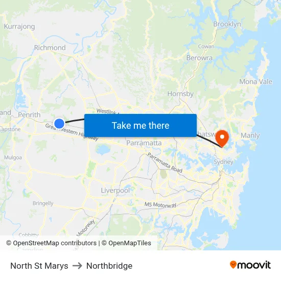 North St Marys to Northbridge map