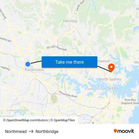 Northmead to Northbridge map