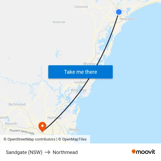 Sandgate (NSW) to Northmead map