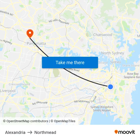 Alexandria to Northmead map