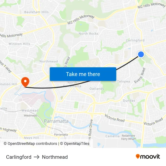 Carlingford to Northmead map