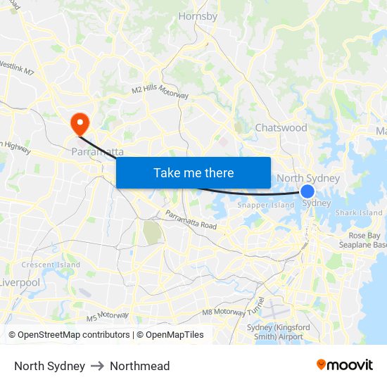 North Sydney to Northmead map