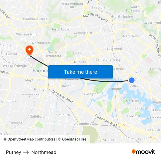 Putney to Northmead map