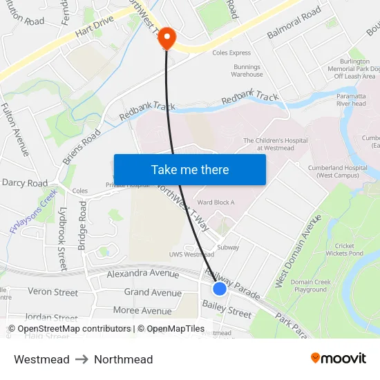 Westmead to Northmead map
