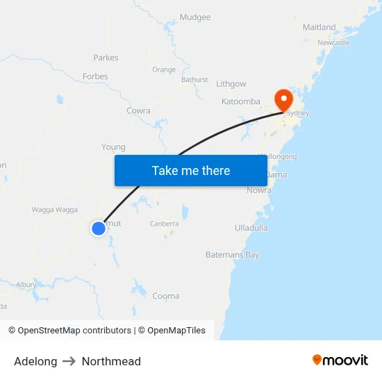 Adelong to Northmead map