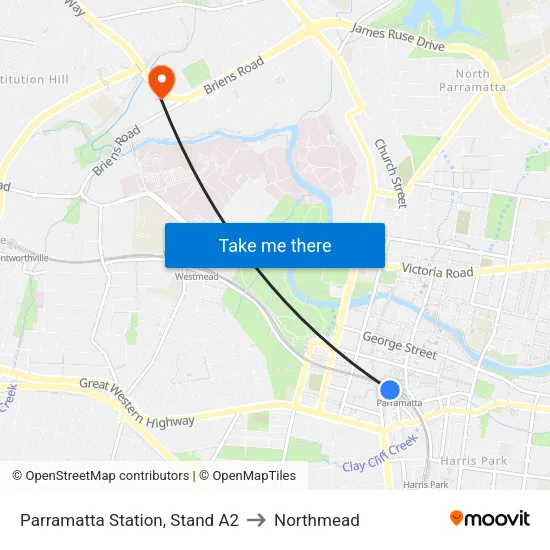Parramatta Station, Stand A2 to Northmead map