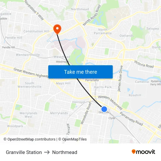Granville Station to Northmead map