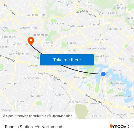 Rhodes Station to Northmead map