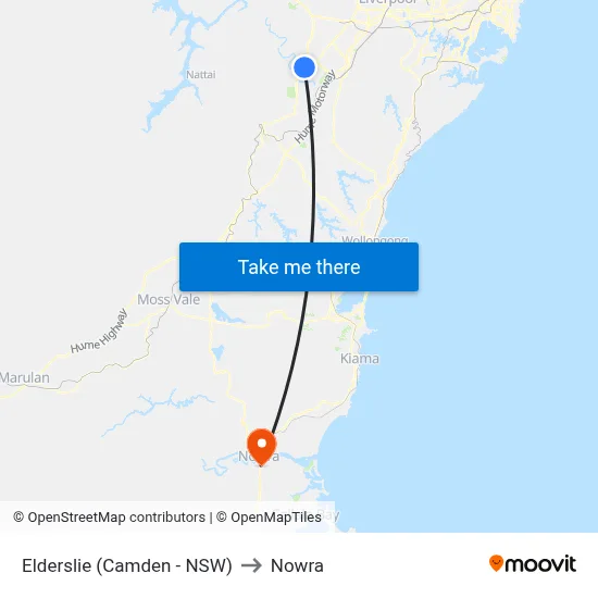 Elderslie (Camden - NSW) to Nowra map