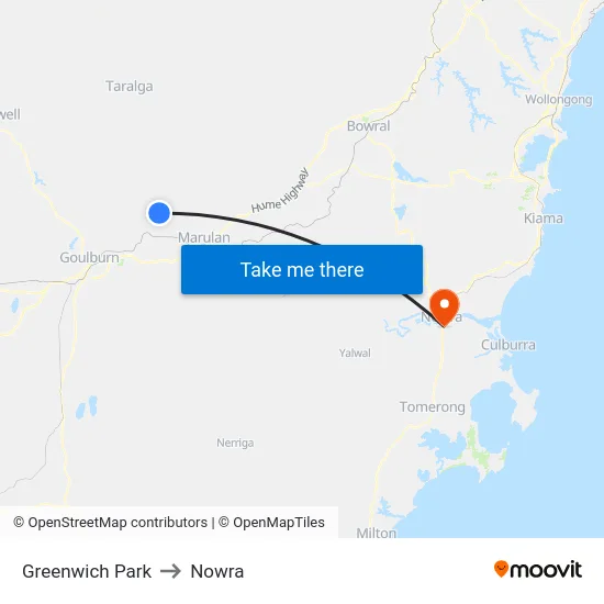 Greenwich Park to Nowra map