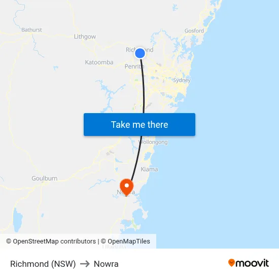 Richmond (NSW) to Nowra map