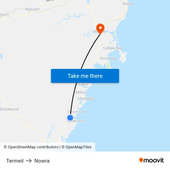 Termeil to Nowra map