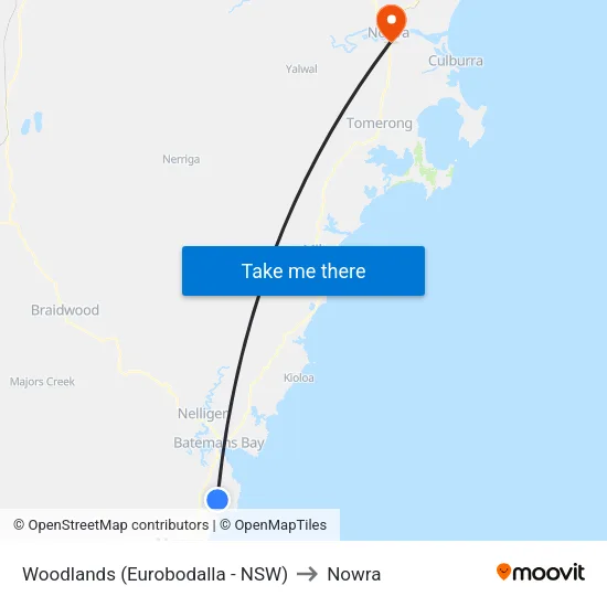 Woodlands (Eurobodalla - NSW) to Nowra map