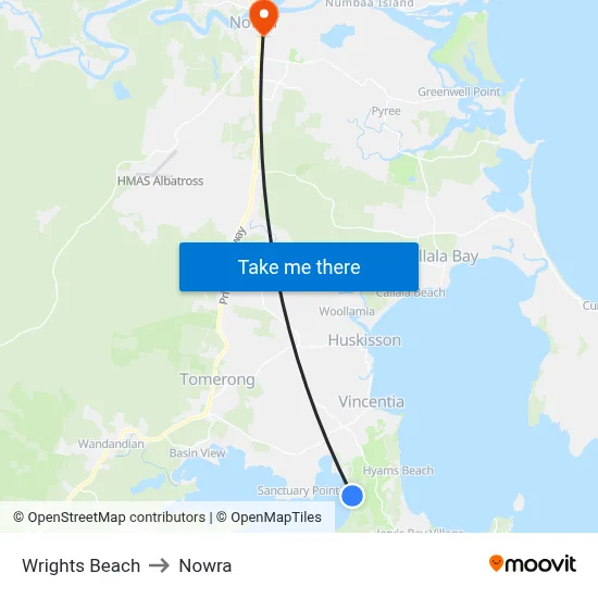 Wrights Beach to Nowra map