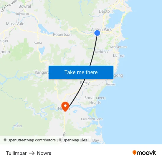 Tullimbar to Nowra map
