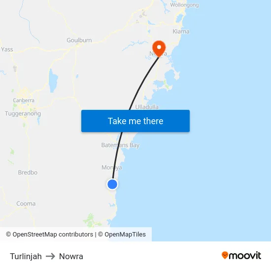 Turlinjah to Nowra map