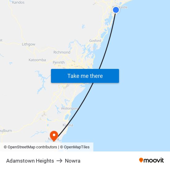 Adamstown Heights to Nowra map