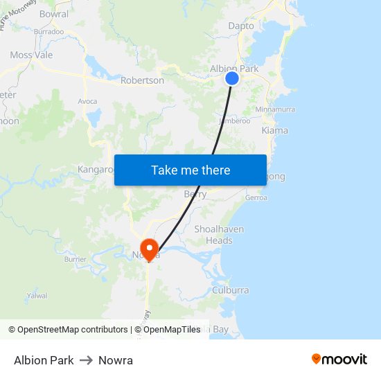 Albion Park to Nowra map