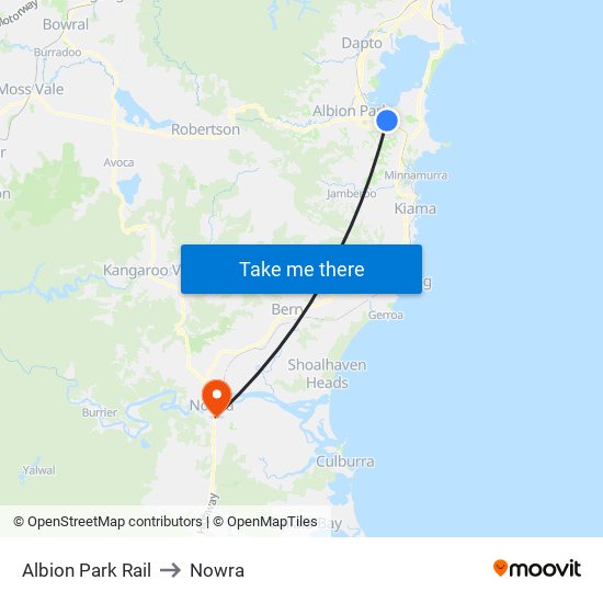 Albion Park Rail to Nowra map