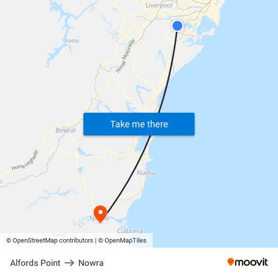 Alfords Point to Nowra map