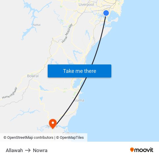 Allawah to Nowra map