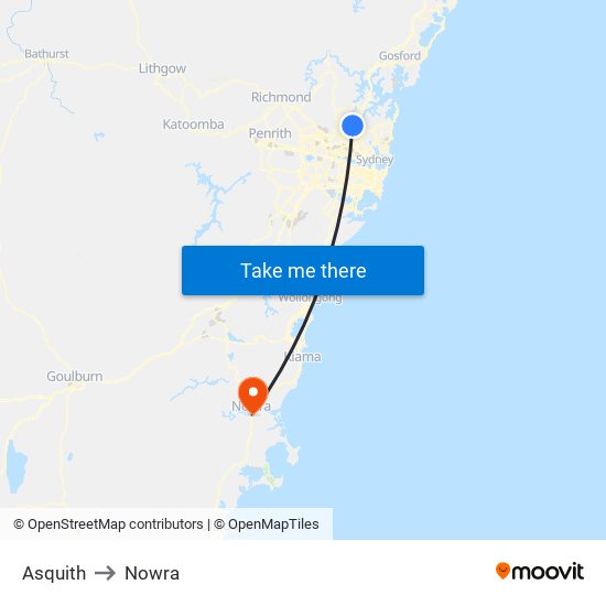 Asquith to Nowra map