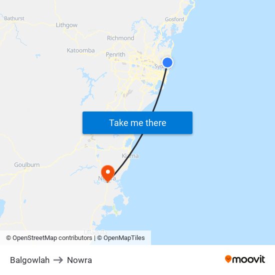 Balgowlah to Nowra map