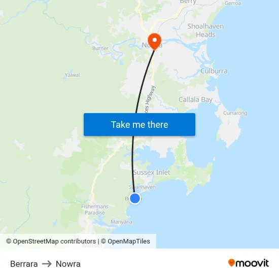Berrara to Nowra map