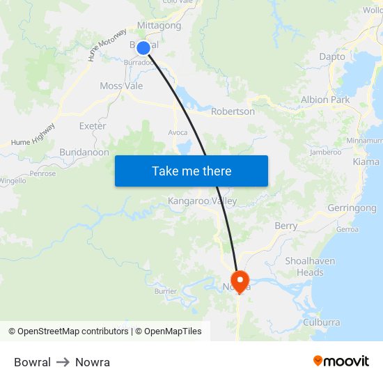 Bowral to Nowra map