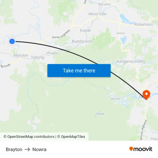 Brayton to Nowra map