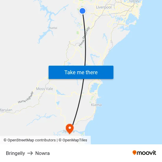 Bringelly to Nowra map