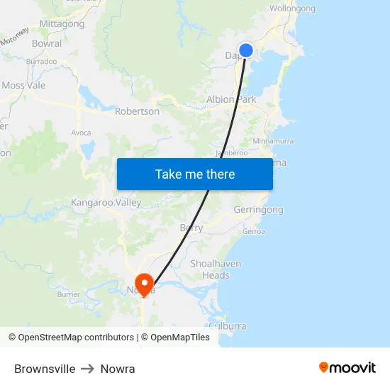 Brownsville to Nowra map