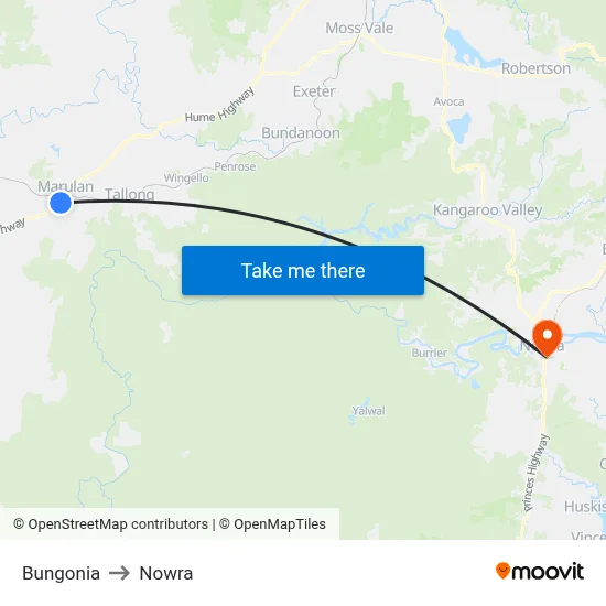 Bungonia to Nowra map