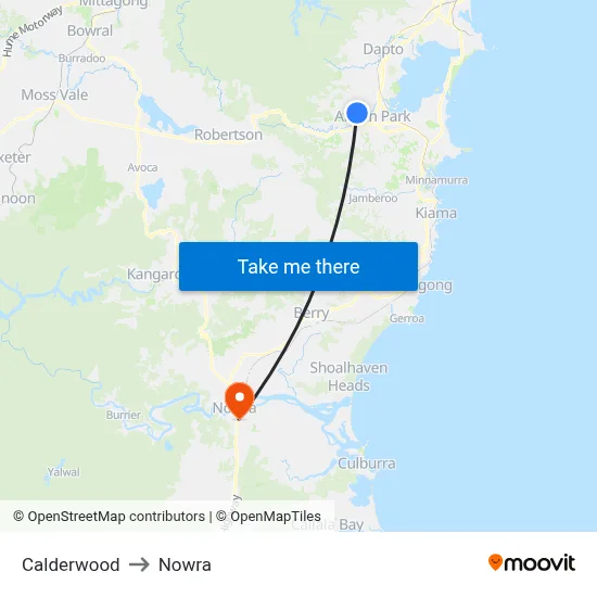 Calderwood to Nowra map