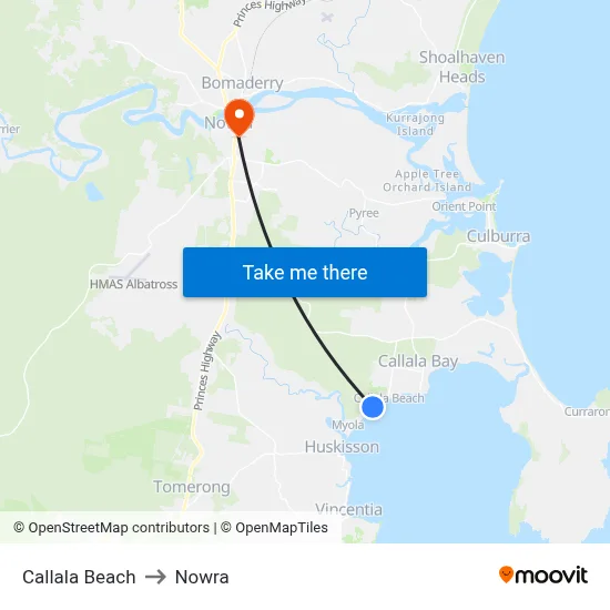 Callala Beach to Nowra map