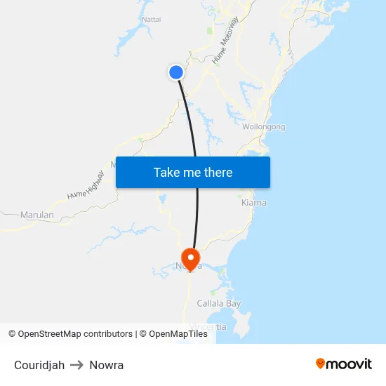 Couridjah to Nowra map