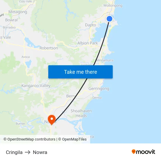 Cringila to Nowra map