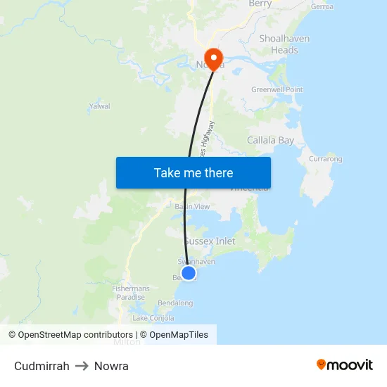 Cudmirrah to Nowra map
