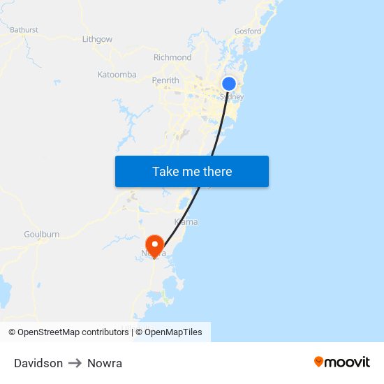 Davidson to Nowra map