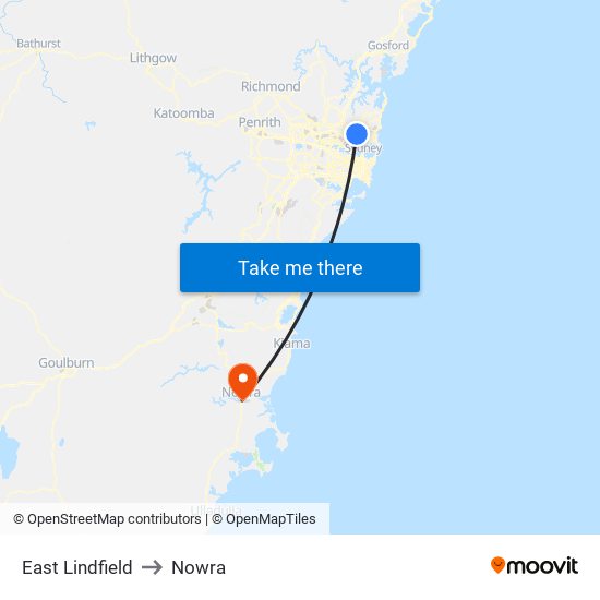 East Lindfield to Nowra map