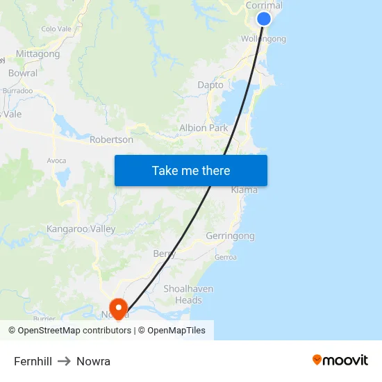 Fernhill to Nowra map